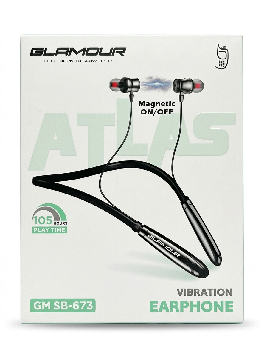 Glamour Atlas GM SB-673 Neckband - 105 Hours Battery, Deep Bass, Vibration Feedback, Magnetic ON/OFF